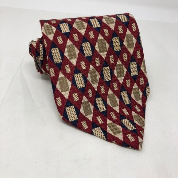Givenchy Monsieur 100% Silk Red Gold Blue Geometric Men's Designer Tie - Picture 1 of 10